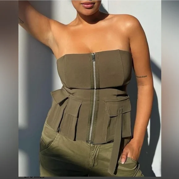 ZARA STRAPLESS TOP WITH POCKETS SIZE M- NWT - Picture 2 of 9